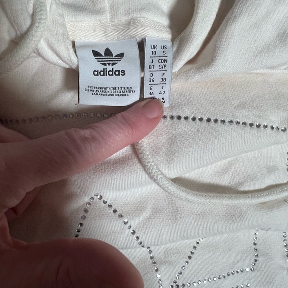 Adidas sz Small Cropped embellished Hoodie white EUC - Picture 5 of 6